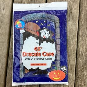 Vintage 1998 NEW Dracula Cape with Stand Up Collar Black Plastic Halloween